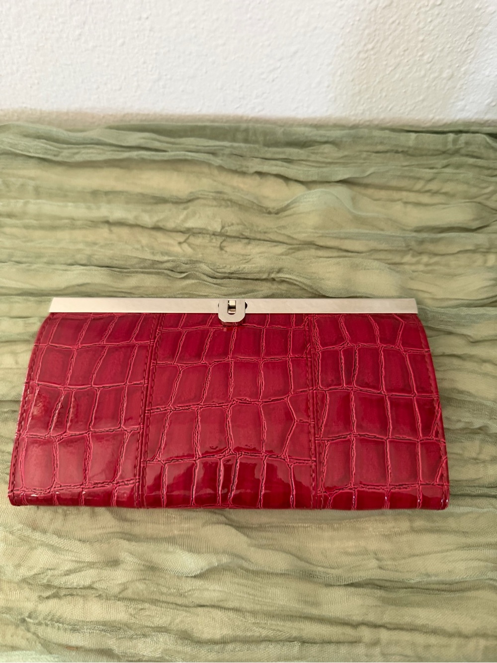 Red Croc-Embossed Clutch